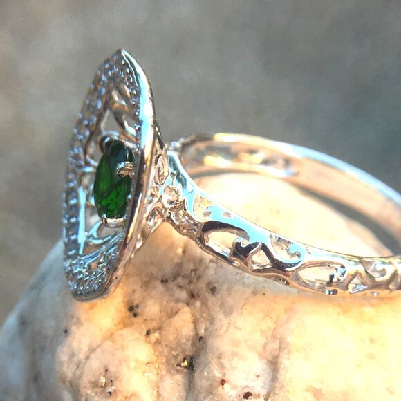 Chrome Diopside Nest Ring .925 Sterling Silver Natural Gemstones Concave - Picture 3 of 16